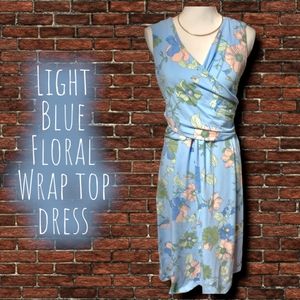 Light Blue Floral Wrap Top Dress